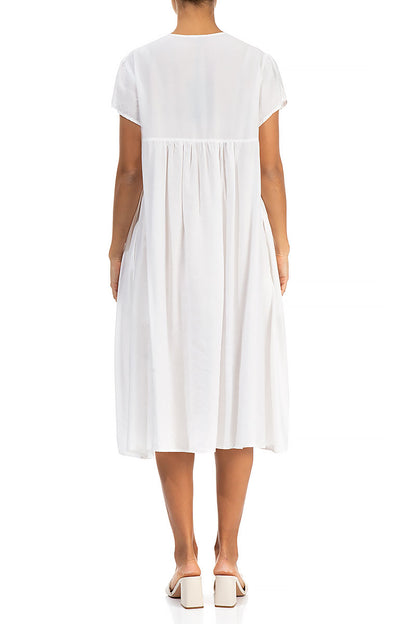 Romantic White Silk Bamboo Midi Dress 2