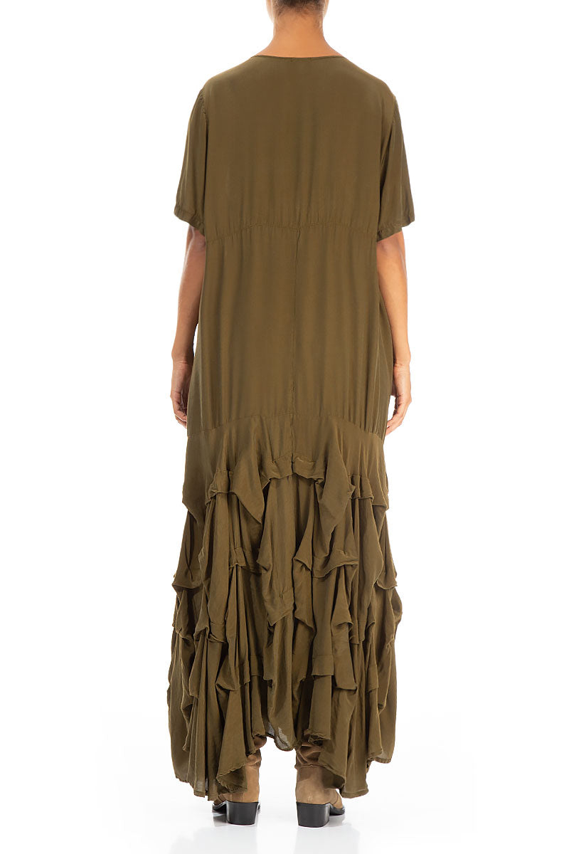 Ruffle Khaki Silk Bamboo Maxi Dress 2