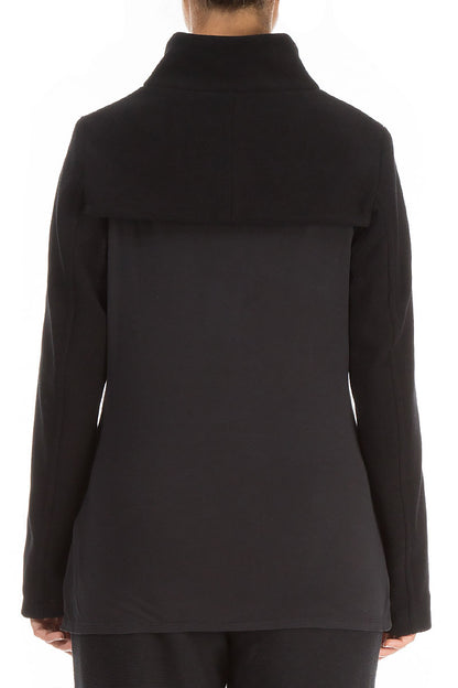 Short Cowl Neck Black Cotton Jersey Jacket 2