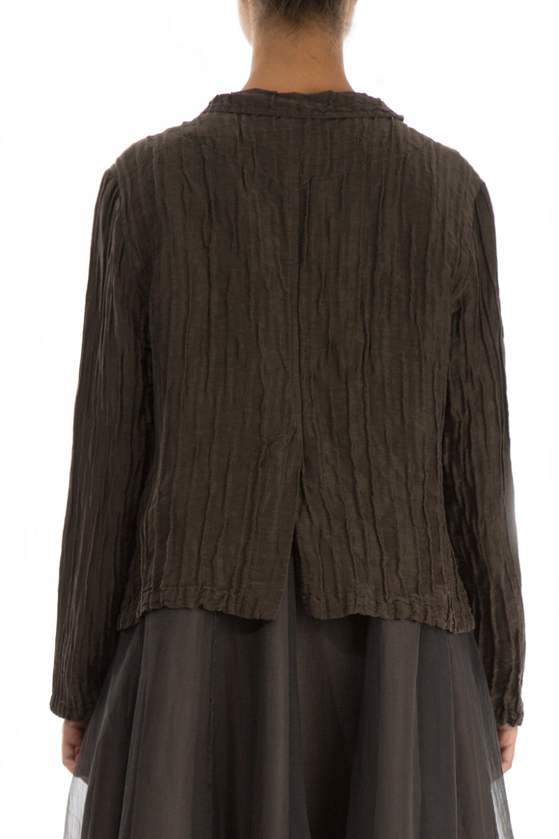 Short Crinkled Chocolate Brown Silk Linen Jacket 2