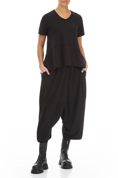 Wide Baggy Black Cotton Trousers 4