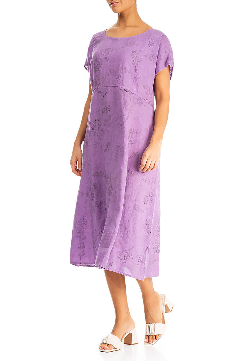 Short Sleeves Lavender Blossom Linen Dress 5