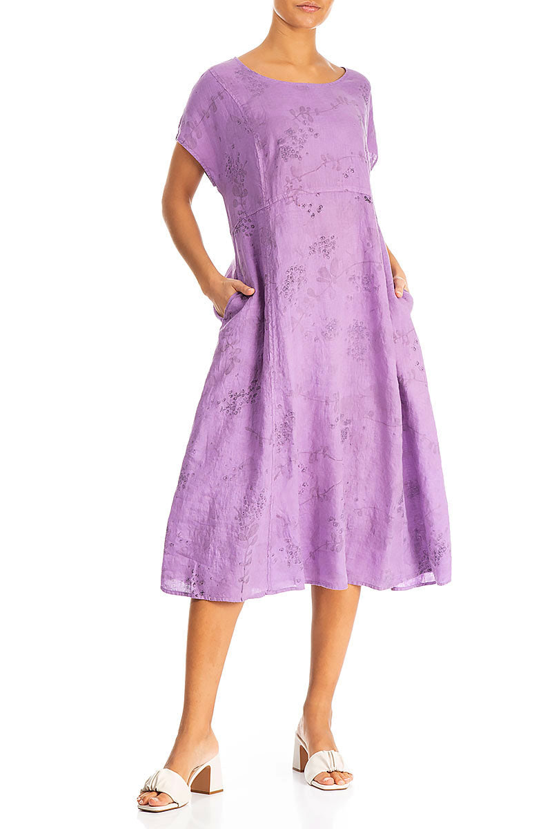 Short Sleeves Lavender Blossom Linen Dress 3