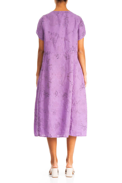 Short Sleeves Lavender Blossom Linen Dress 2