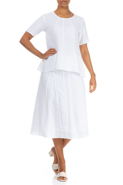 Short Sleeves White Linen Blouse 5