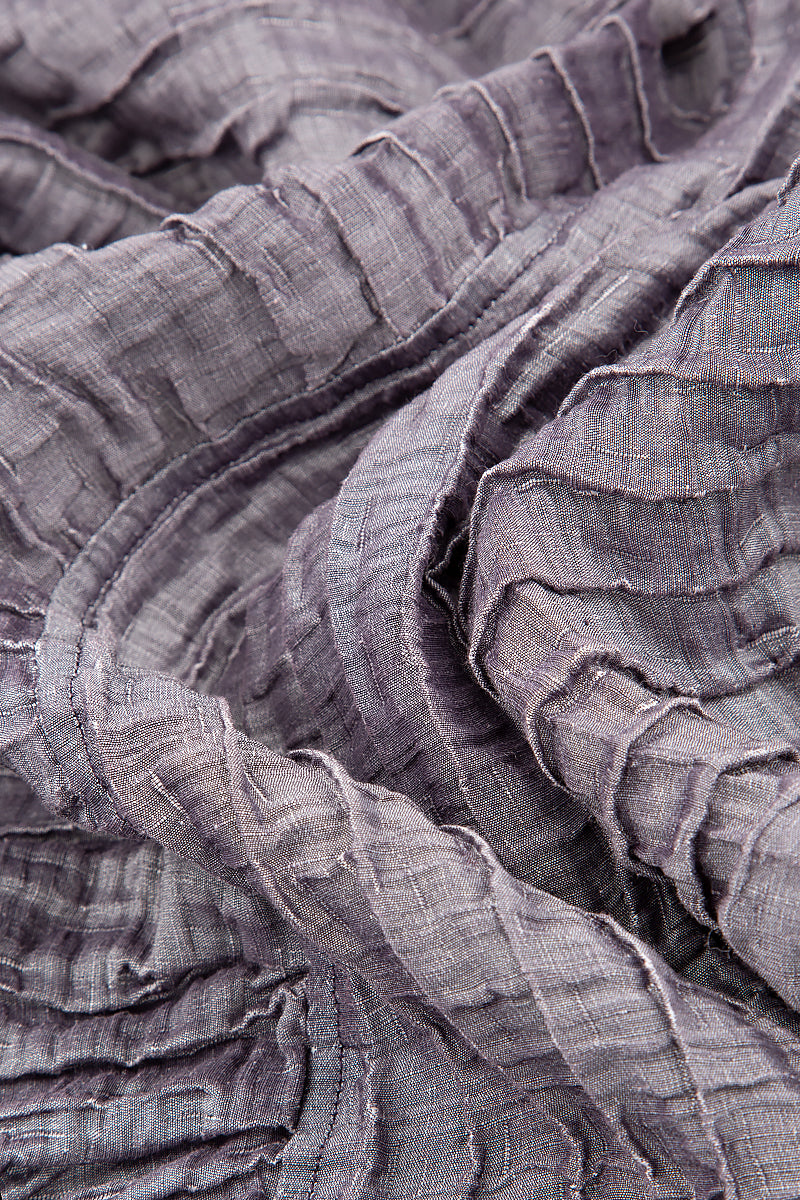 Short Sleeves Balloon Crinkled Amethyst Silk Dress 5