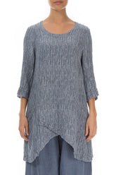 Pocket Crinkled Blue Iris Silk Tunic 1