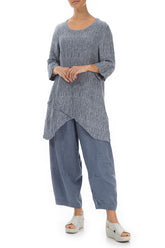 Pocket Crinkled Blue Iris Silk Tunic 5