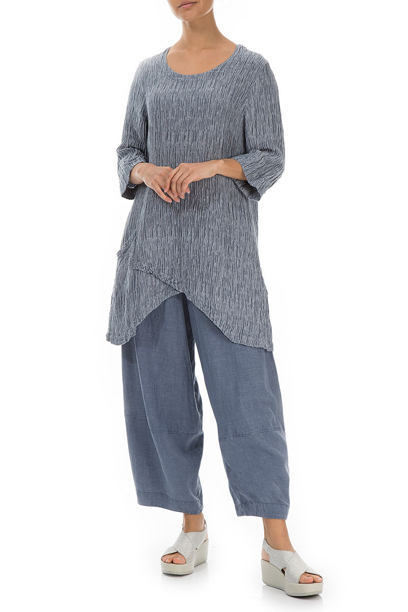 Pocket Crinkled Blue Iris Silk Tunic 5