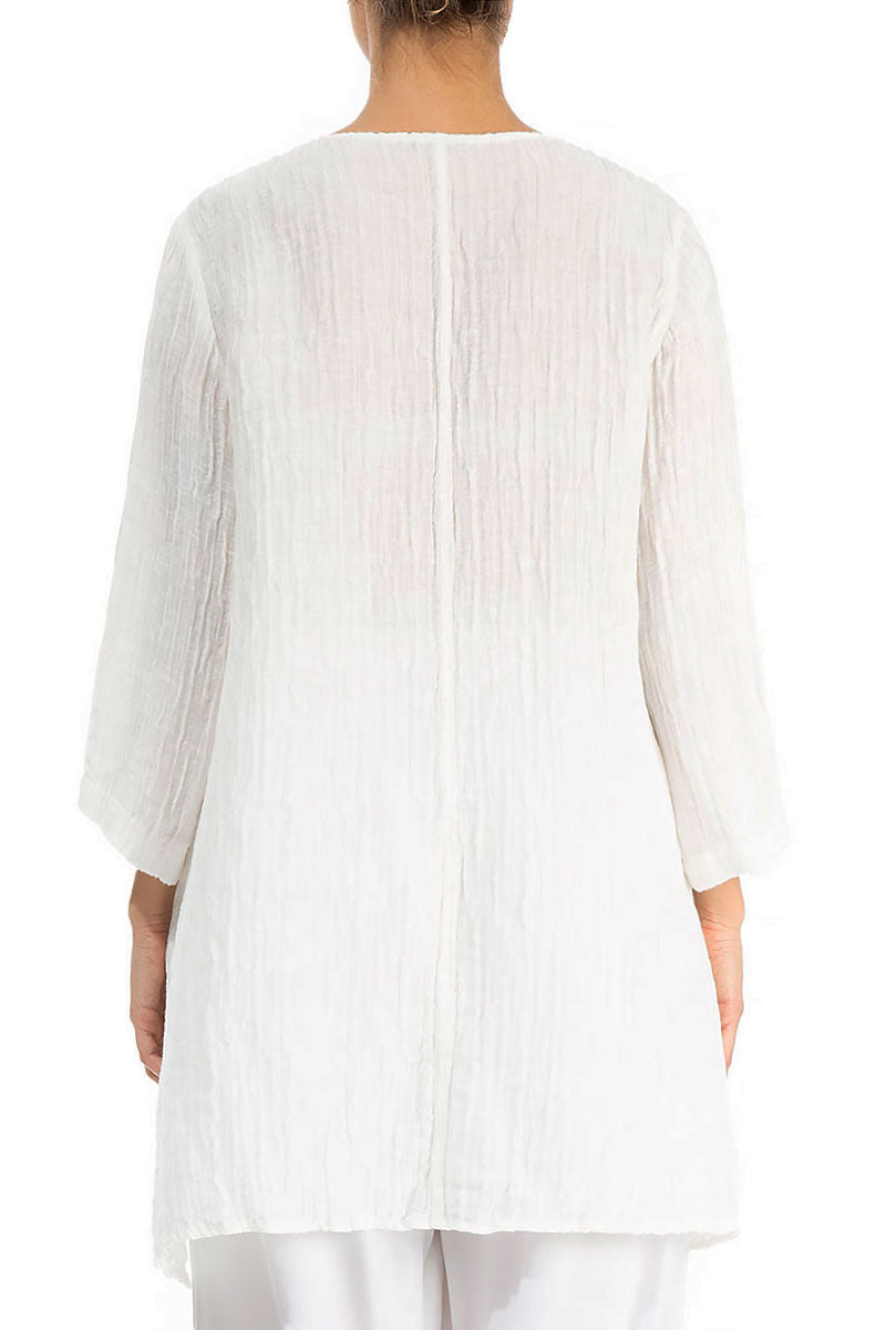 Side Pocket Crinkled Off White Silk Tunic 2