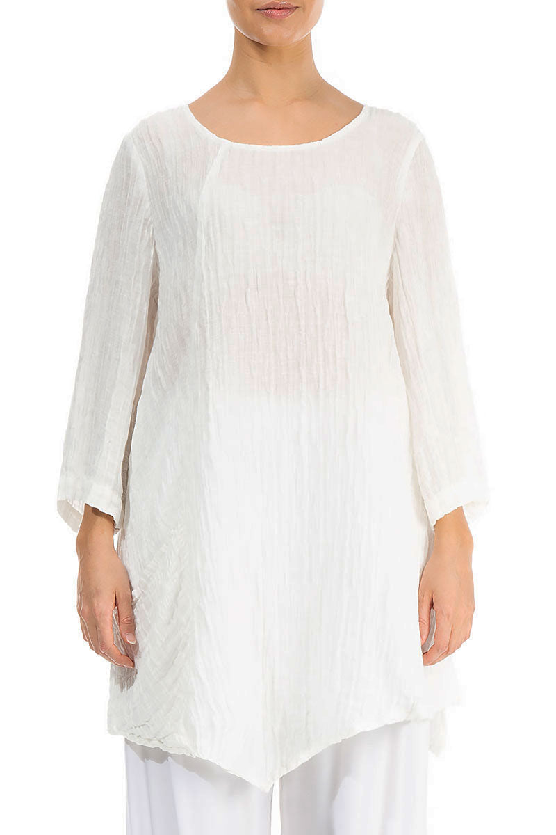 Side Pocket Crinkled Off White Silk Tunic 1