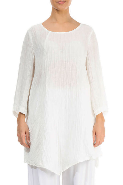 Side Pocket Crinkled Off White Silk Tunic 1
