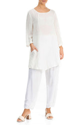 Side Pocket Crinkled Off White Silk Tunic 4