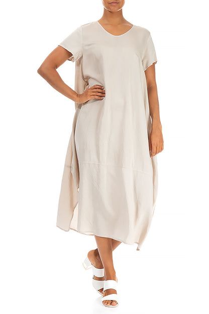 Single Pocket Sand Beige Silk Bamboo Dress 4