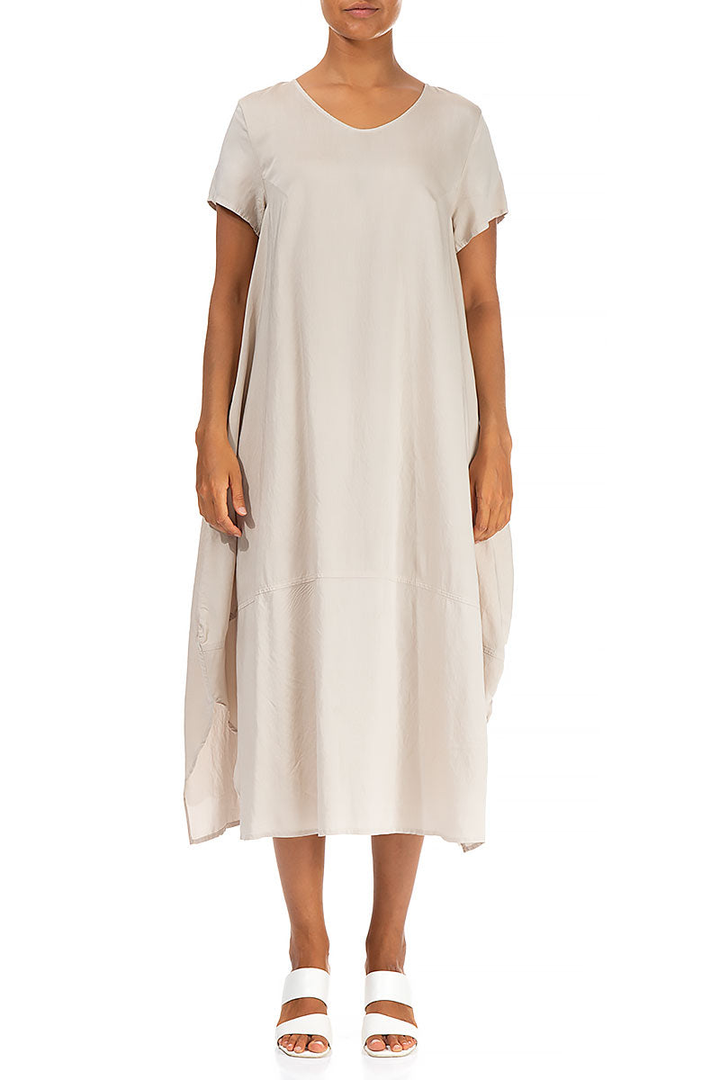 Single Pocket Sand Beige Silk Bamboo Dress 1