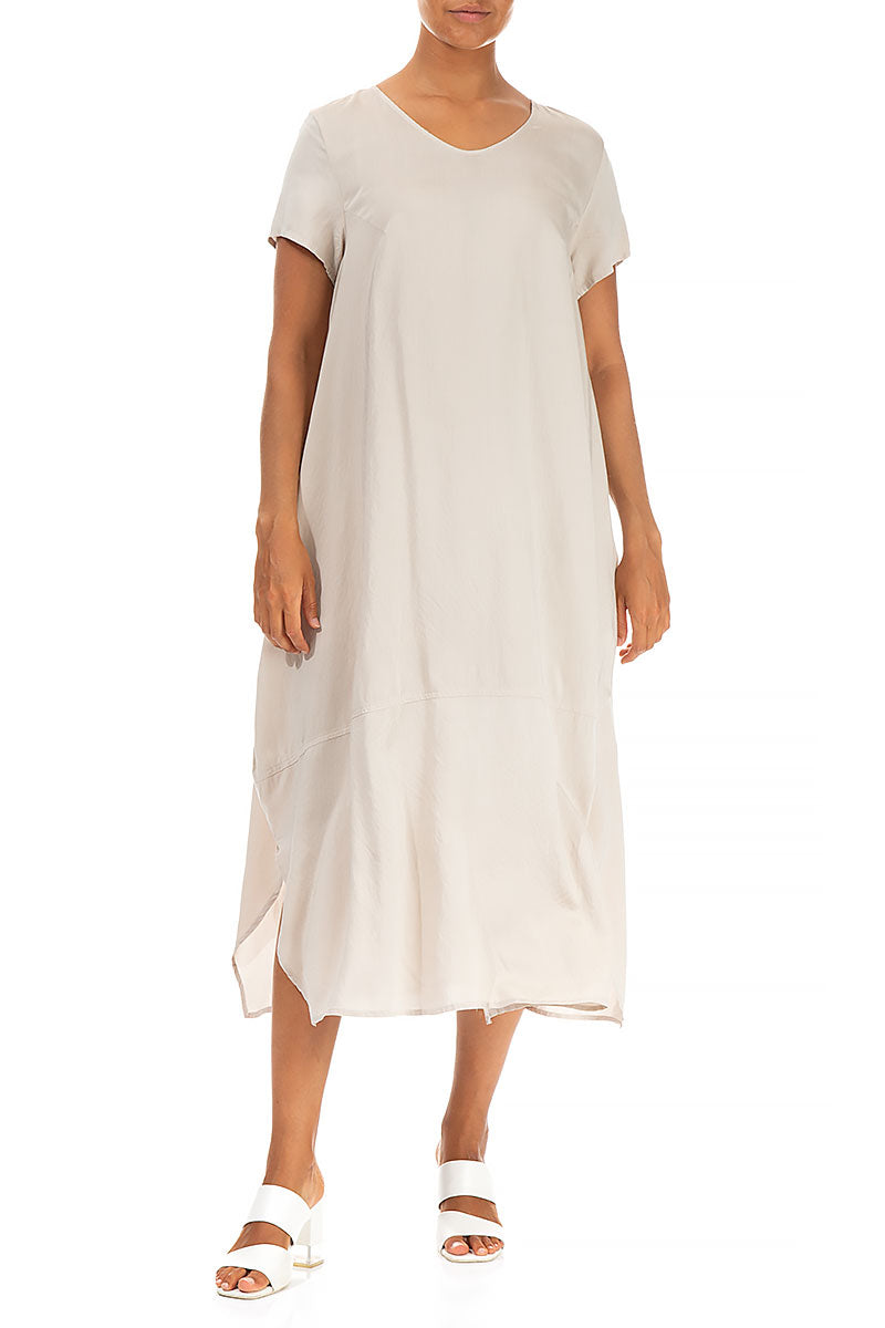Single Pocket Sand Beige Silk Bamboo Dress 3