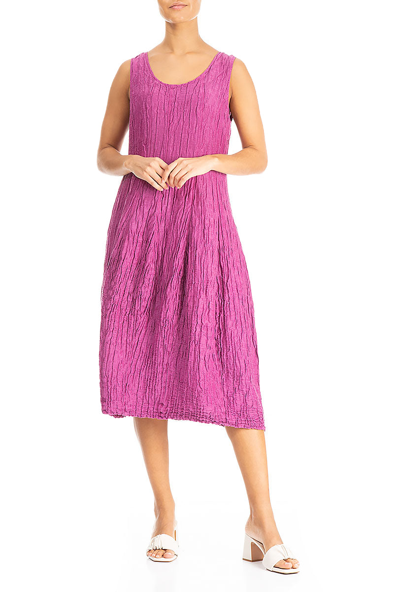 Sleeveless Balloon Crinkled Orchid Silk Dress 3