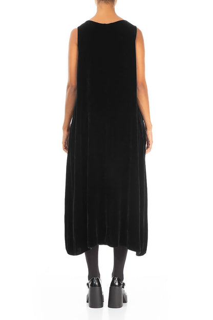 Sleeveless Black Silk Velvet Dress 2