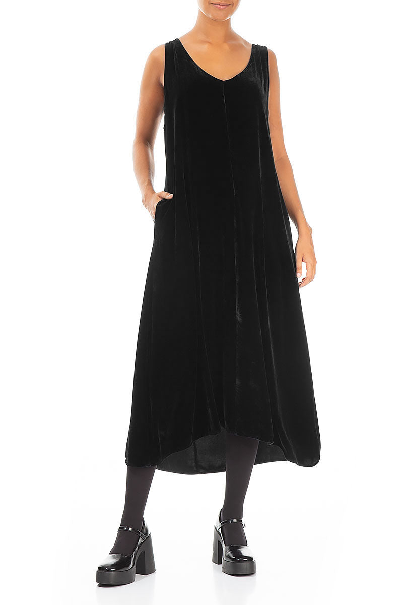 Sleeveless Black Silk Velvet Dress 3