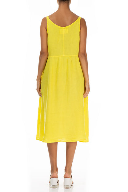 Sleeveless Buttoned Yellow Linen Dress 2