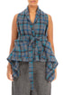 Sleeveless Draped Checkered Wool Jacket Blouse 1