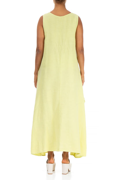 Sleeveless Draped Yellow Linen Maxi Dress 2