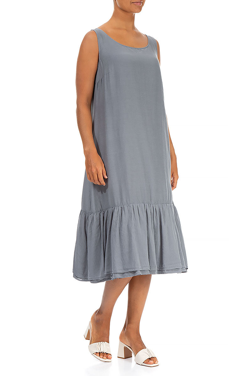 Sleeveless Storm Grey Silk Cotton Shift Dress 3
