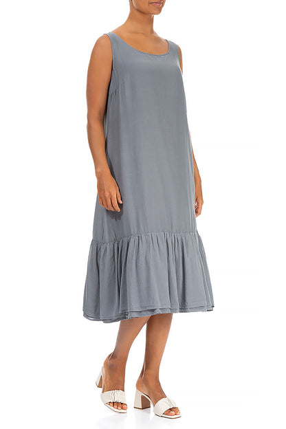 Sleeveless Storm Grey Silk Cotton Shift Dress 3