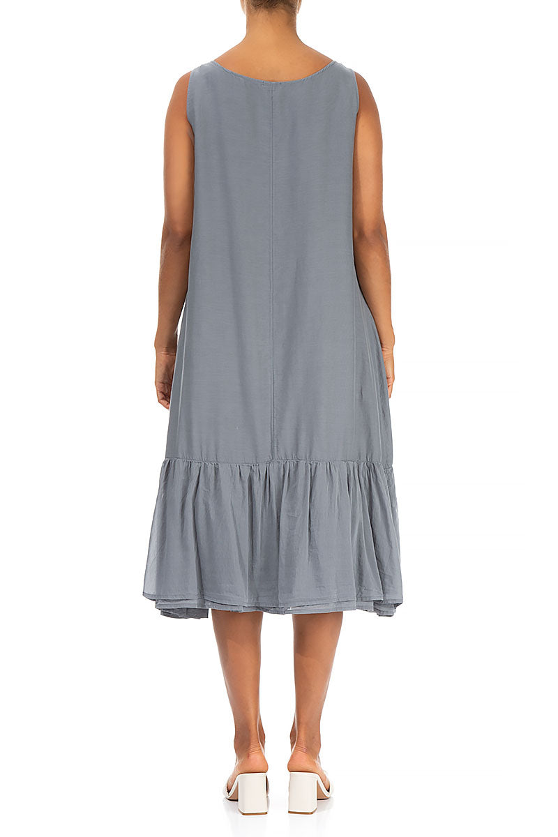 Sleeveless Storm Grey Silk Cotton Shift Dress 2