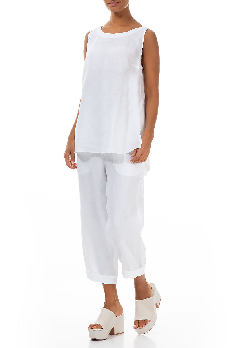Roll Up White Linen Trousers 4