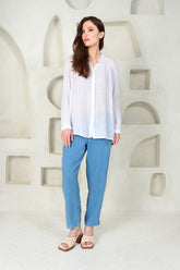 Slim Fit Cornflower Linen Trousers 6