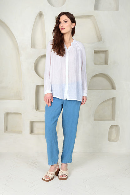Slim Fit Cornflower Linen Trousers 6