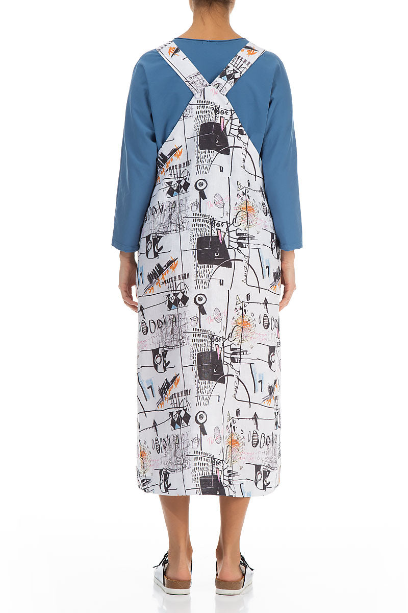 Street Art Linen Dungaree Dress 2
