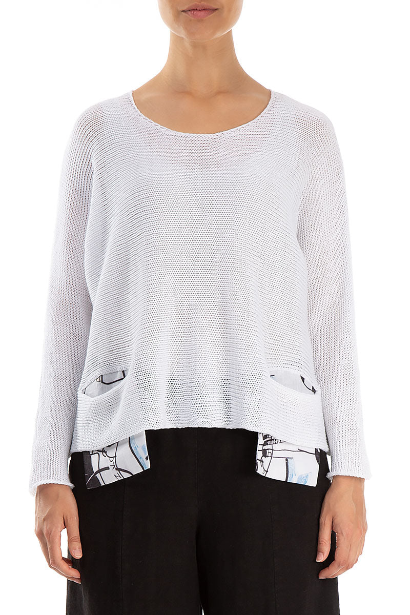 Street Art Pockets White Linen Jumper 1