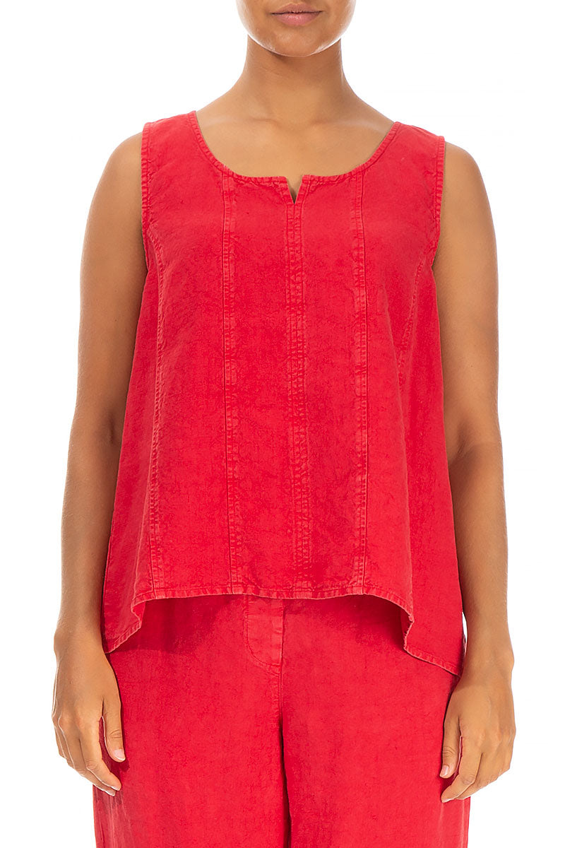 Sleeveless Off-Dye Red Linen Top 1