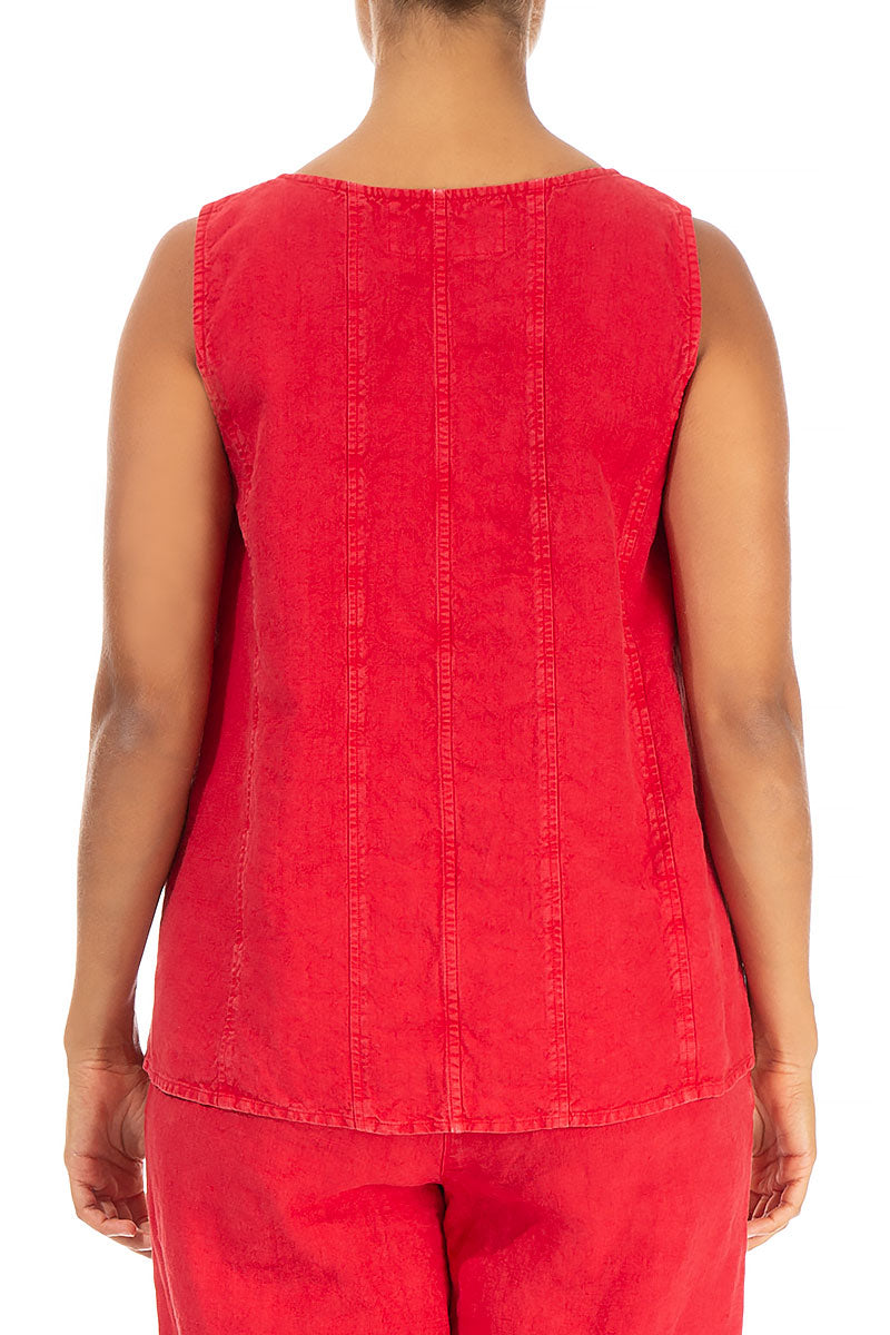 Sleeveless Off-Dye Red Linen Top 2