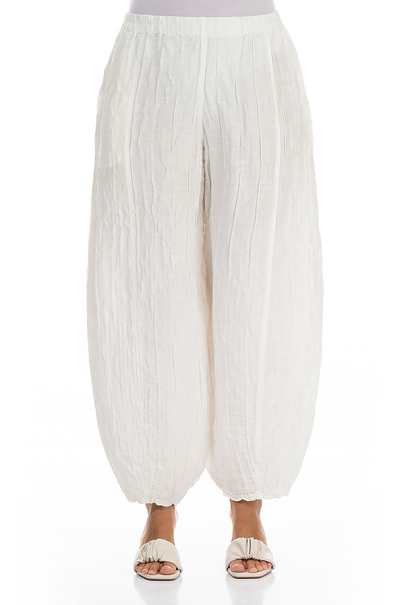 Taper Off White Crinkled Silk Linen Trousers 1