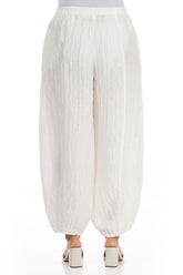 Taper Off White Crinkled Silk Linen Trousers 2