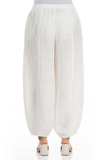 Taper Off White Crinkled Silk Linen Trousers 2