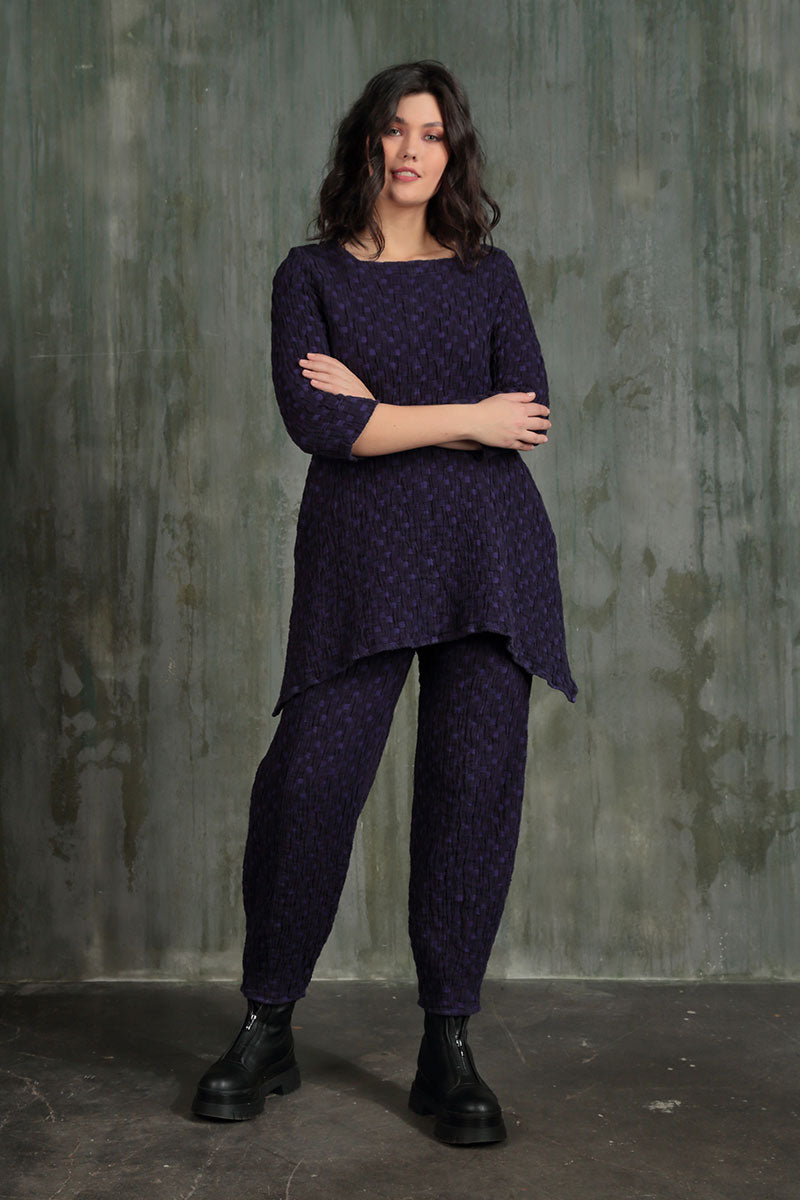 Tapered Purple Textured Linen Trousers 6