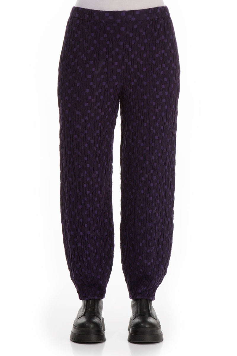 Tapered Purple Textured Linen Trousers 1