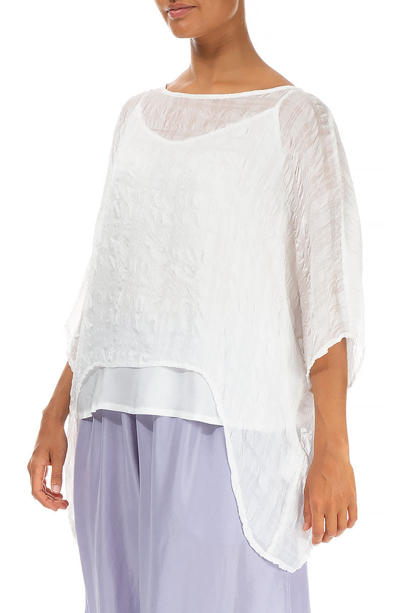 White Textured Kaftan Silk Blouse 4