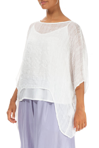 White Textured Kaftan Silk Blouse 4