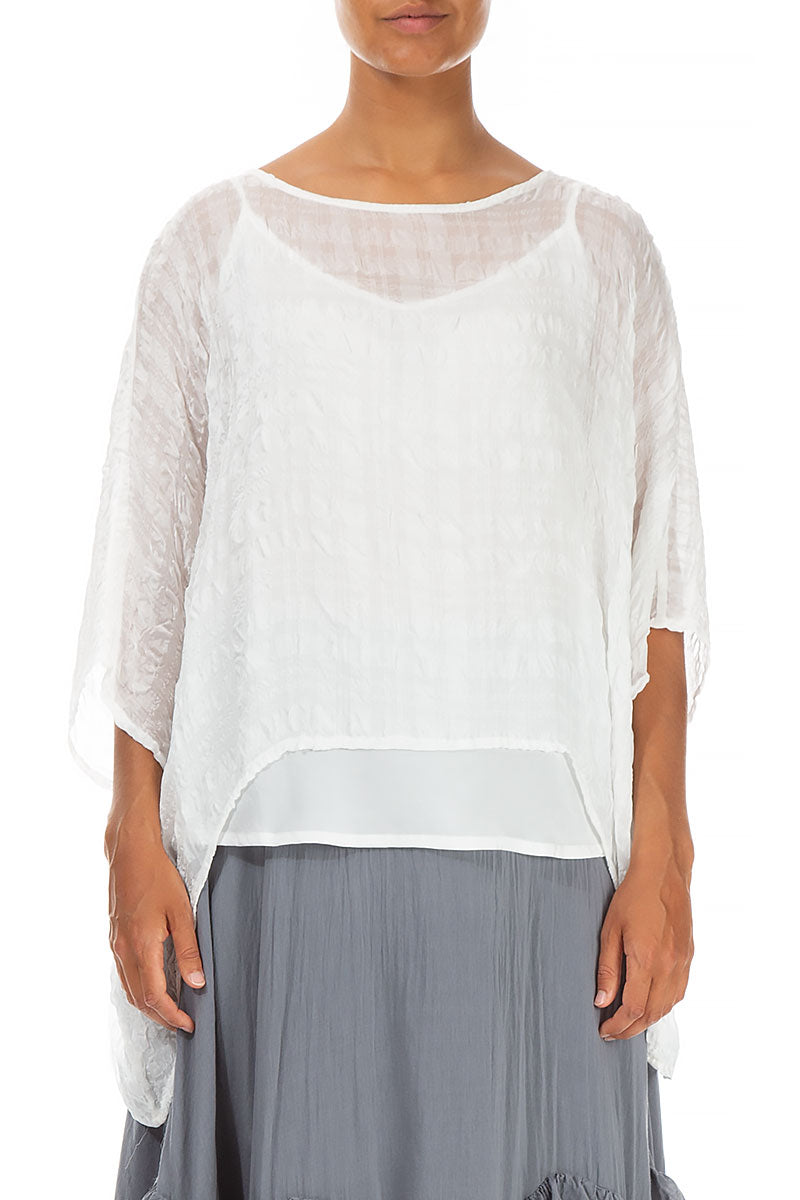White Textured Kaftan Silk Blouse 2