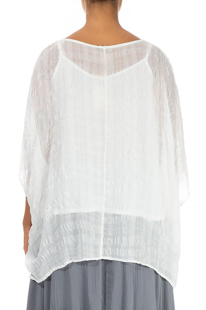 White Textured Kaftan Silk Blouse 3