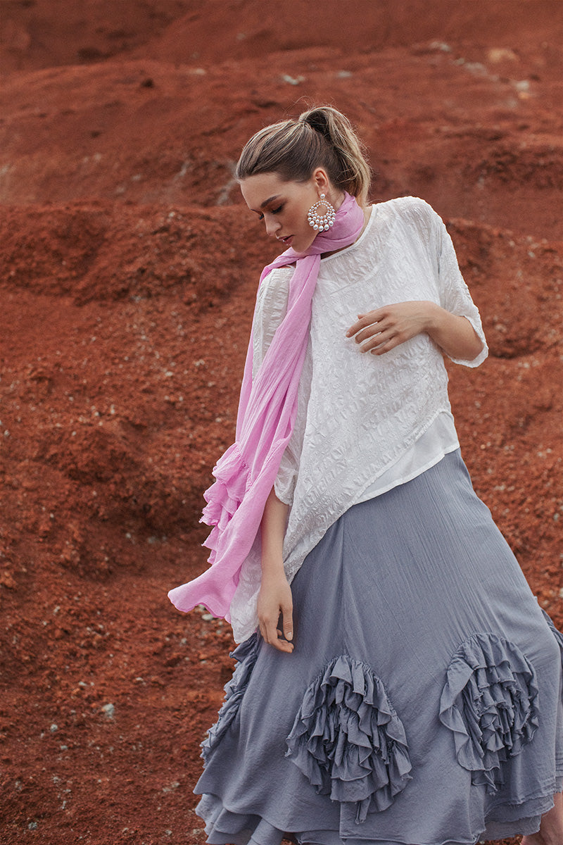 White Textured Kaftan Silk Blouse 1