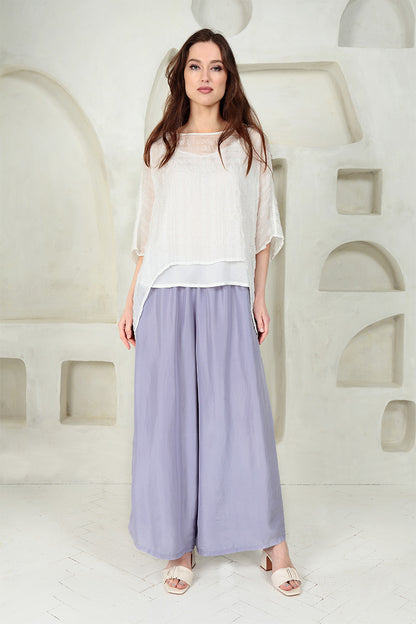 White Textured Kaftan Silk Blouse 7