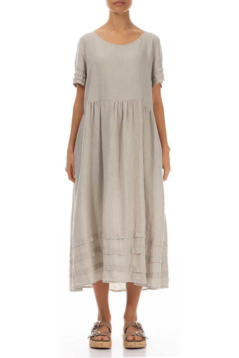 Tucks Decorated Natural Linen Dress 1