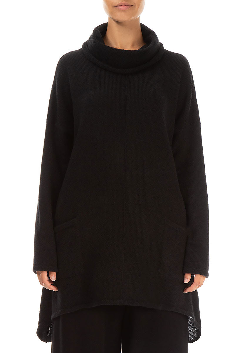 Longer Back Turtleneck Black Wool Sweater 1