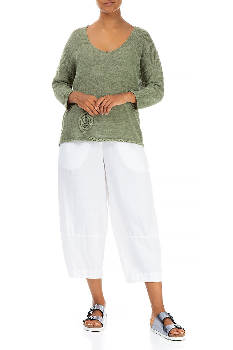 Twisted Plait Pistachio Linen Jumper 4